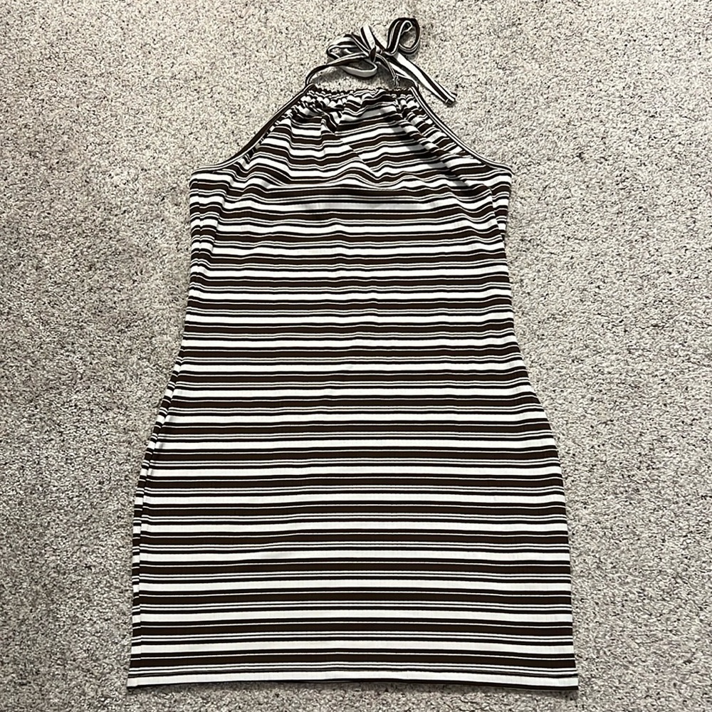 ASOS New look brand 90s brown and cream striped halter dress size US 12